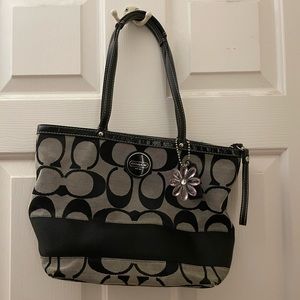 Coach Logo Print Purse With Pink Flower Charm